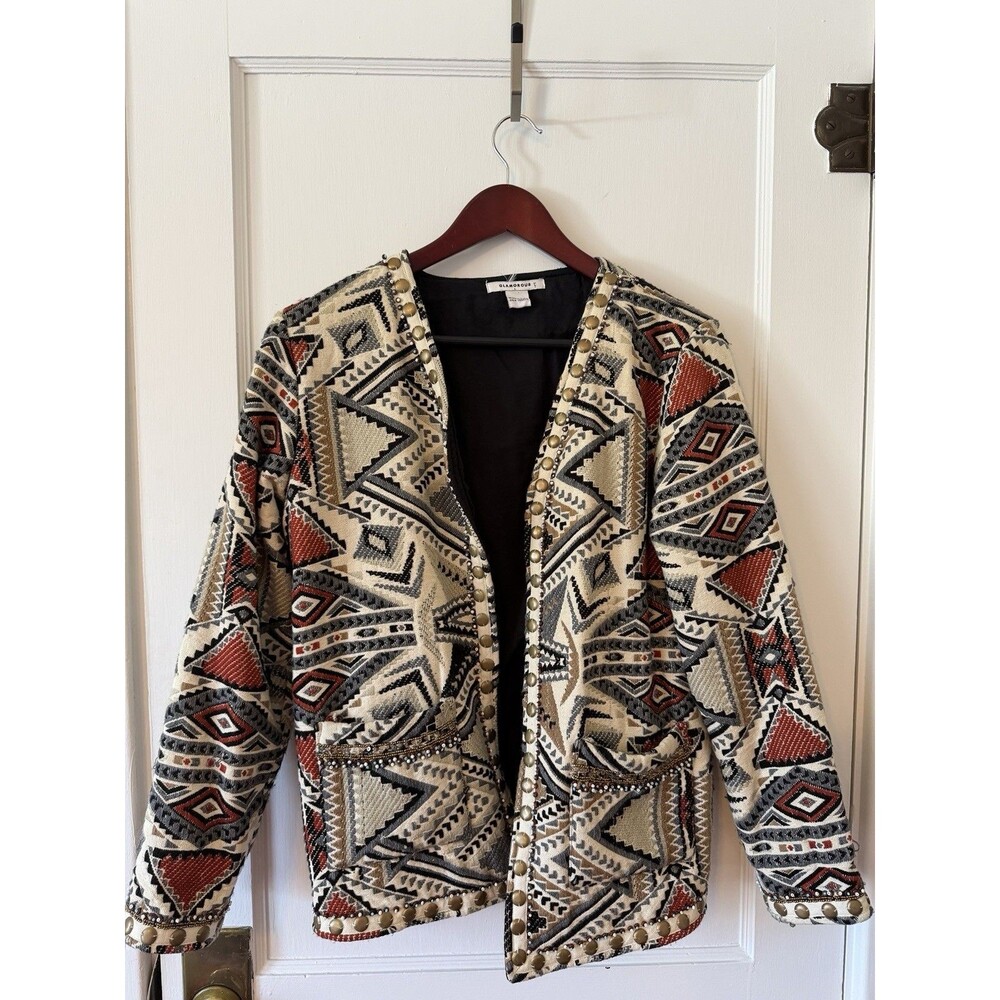 Aztec Western Boho Beaded Embroidered Geometric Studded Large Unique Blazer